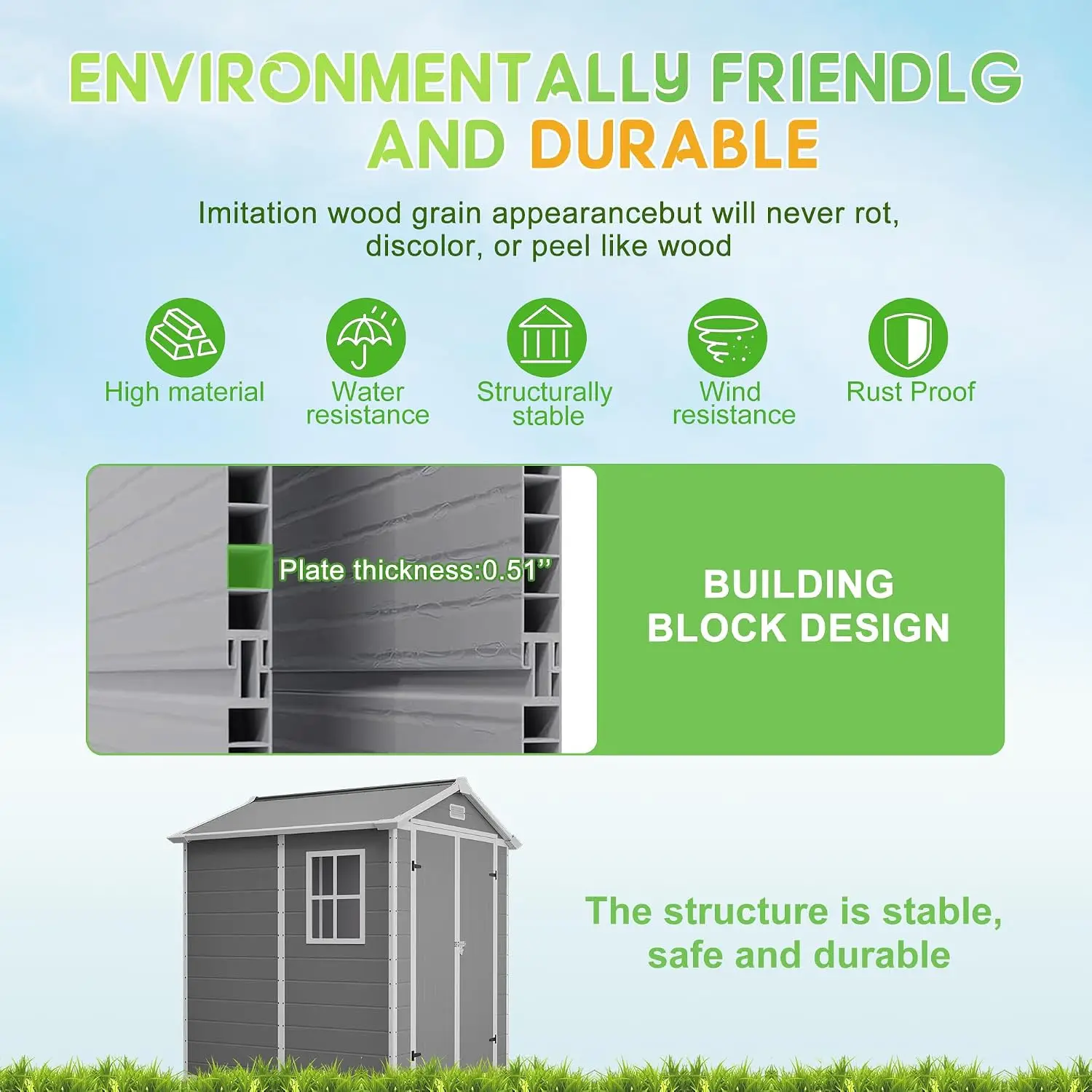6x6 FT Outdoor Storage Shed with Floor Window Lockable Door, Customized