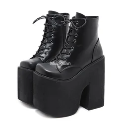 Fashion Height 17cm Chunky Heel Motorcycle Boots Women Platform Ankle Boots Punk Cosplay Thick Sole Goth Girls Shoes Big Size 43