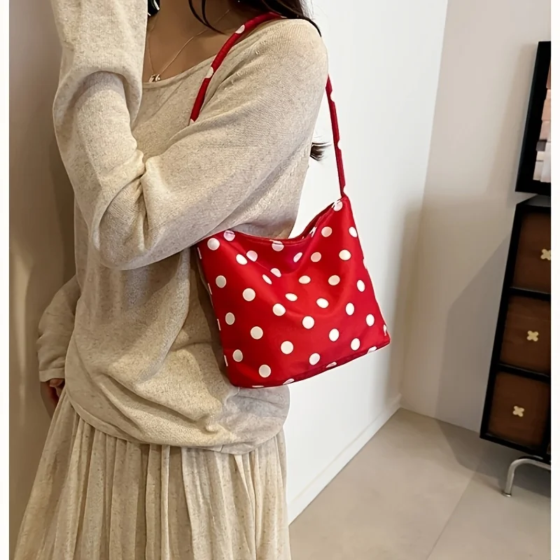 Niche Polka Dot Nylon Cloth Bag Handbag Women'S Versatile Shoulder Underarm Bag for Outing And Office Small Handbag 1pc