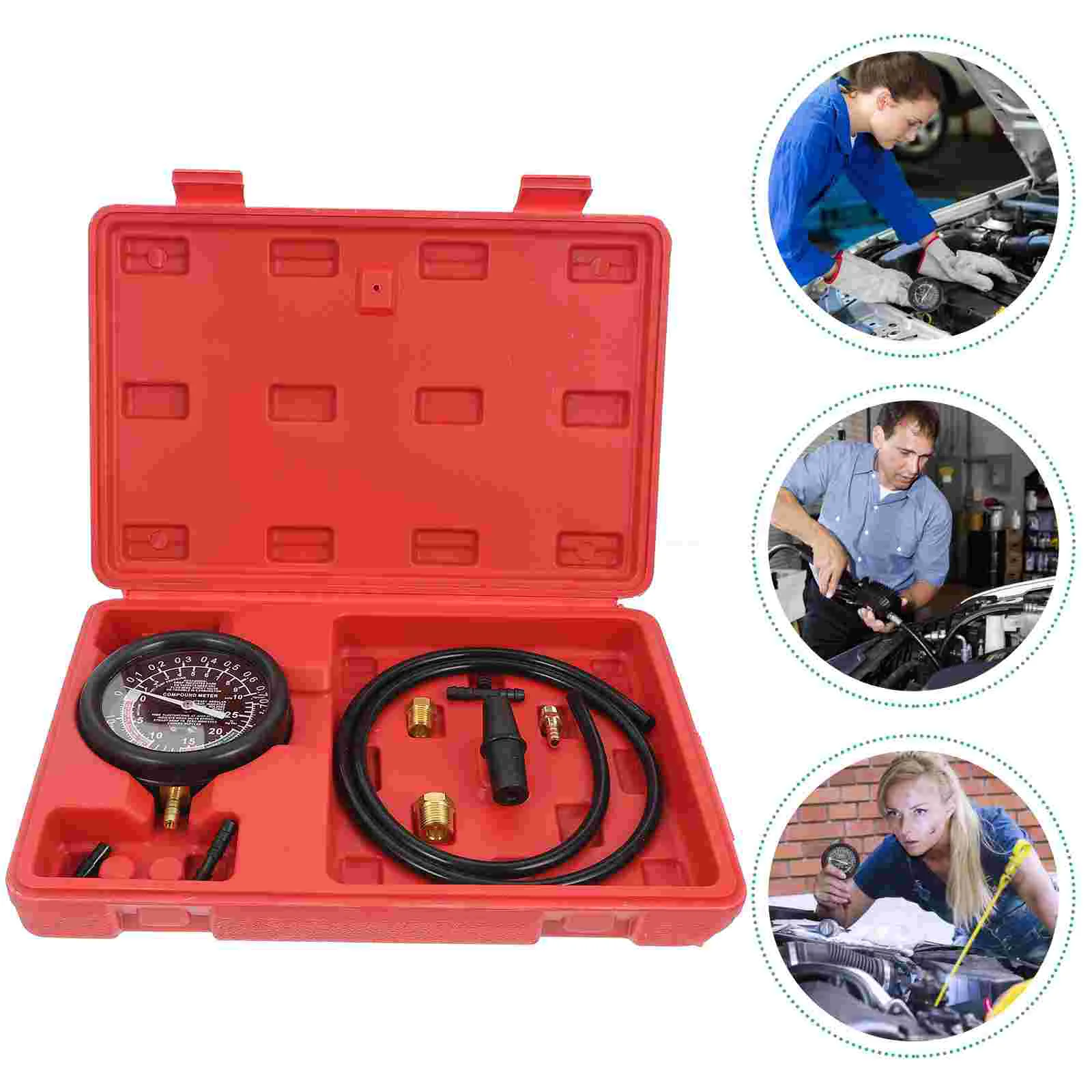 

Car Maintenance Instruments Double Scale Dial ABS Rubber Copper Vacuum Pressure Gauge Auto Repair Testing Tools Catalytic