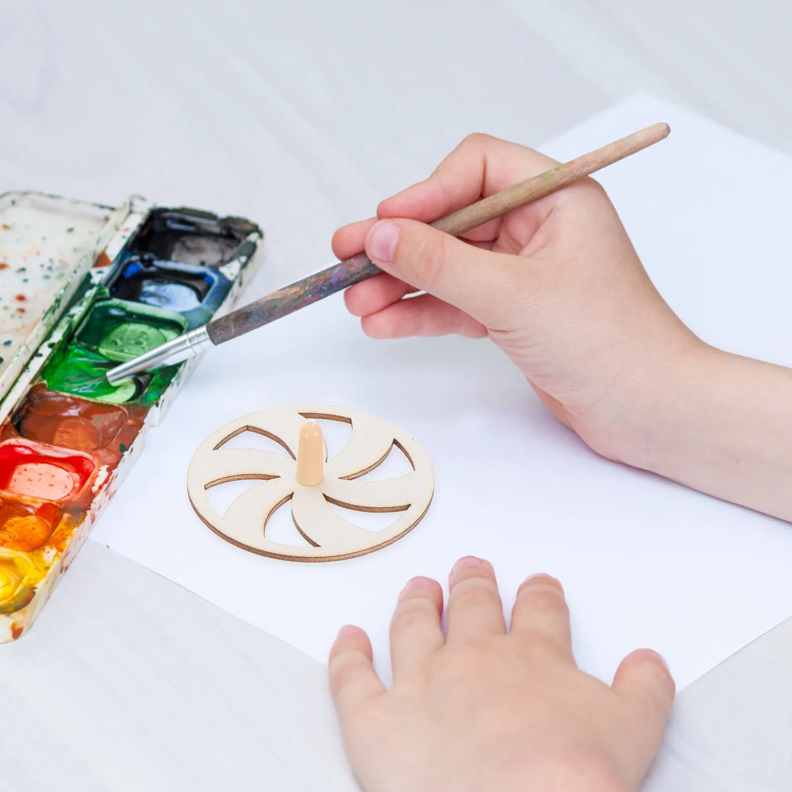10pcs Spinning Gyro Toy Set for Kids – Wooden DIY Painting Craft, Handheld Fidget Desk Toy for Creative Play