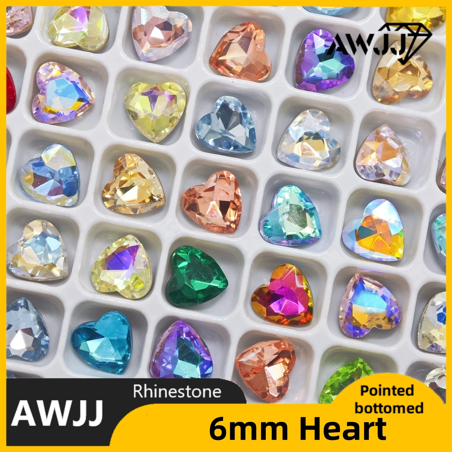 Classical 6mm Heart-Shaped Crystal All Color Pointed bottomed Decoration Gems Used for earrings necklaces Nail Jewelry accessory