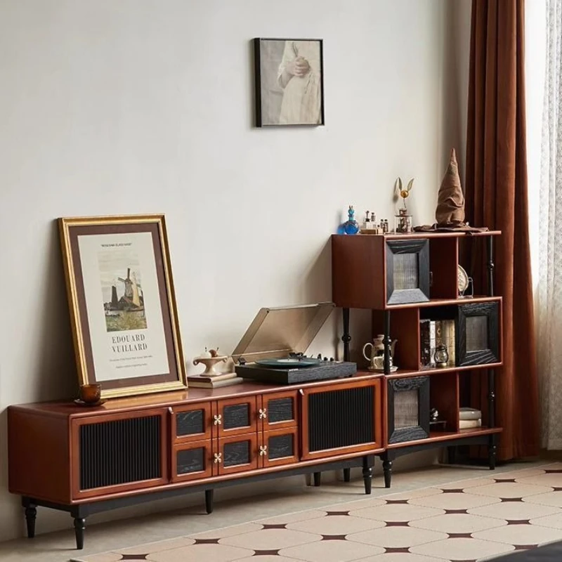 

French retro style TV cabinet medieval living room black solid wood Nordic style home living room combination drawer type