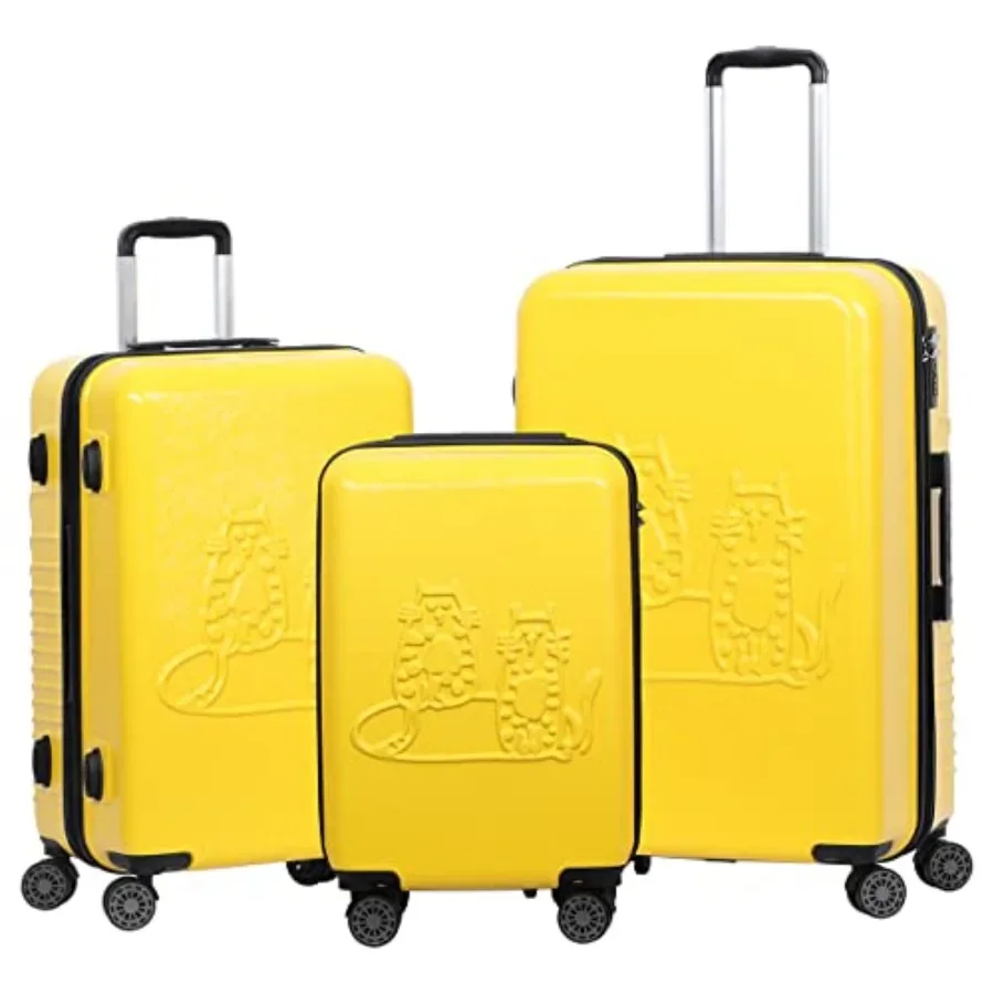 Luggage set for travel: ABS hard shell, black, spinner wheels + TSA lock + aluminum soft-touch handle 20/24/28