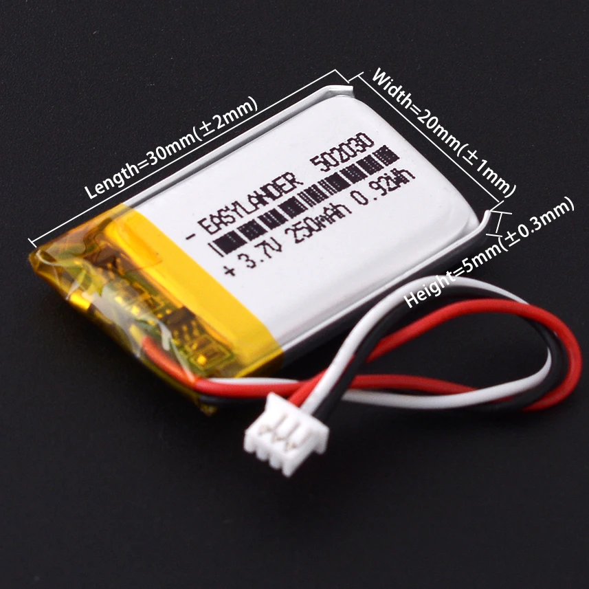 JST 1.25mm 3pin 402030  3.7V 200mAh Lithium Polymer LiPo Rechargeable Battery 302030 502030 602030 702030 802030 902030 102030