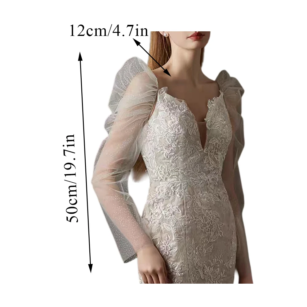 Long Transparent Chiffon Sleeves Wedding Bridal White Sleevelet Soft Ruffled Tulle Arm Sleeves Women Fingerless Sun Protection