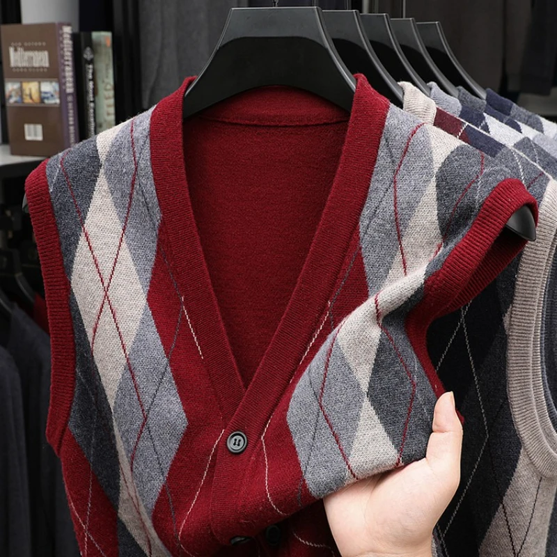 2025 Rompi jaket rajut hangat dan ramping pria untuk musim gugur dan musim dingin