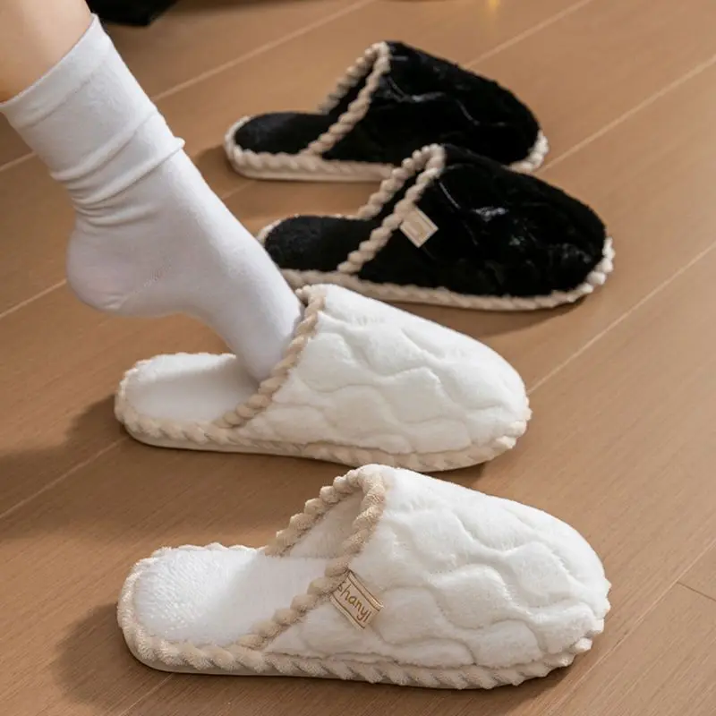 

2024new cotton slippers women winter home home indoor non-slip warm floor thick bottom plush couple men applicable to the family