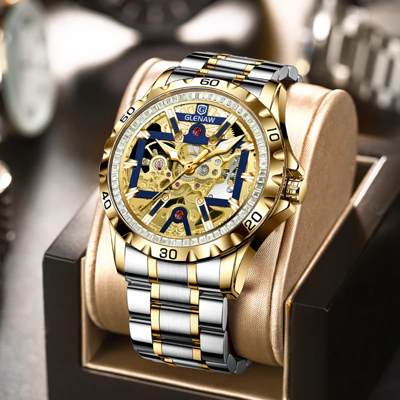 2025 NEW GLENAW Mechanical Watch Men Night Light Waterproof Top Luxury Automatic Mechanical Watch Stainless steel watch strap