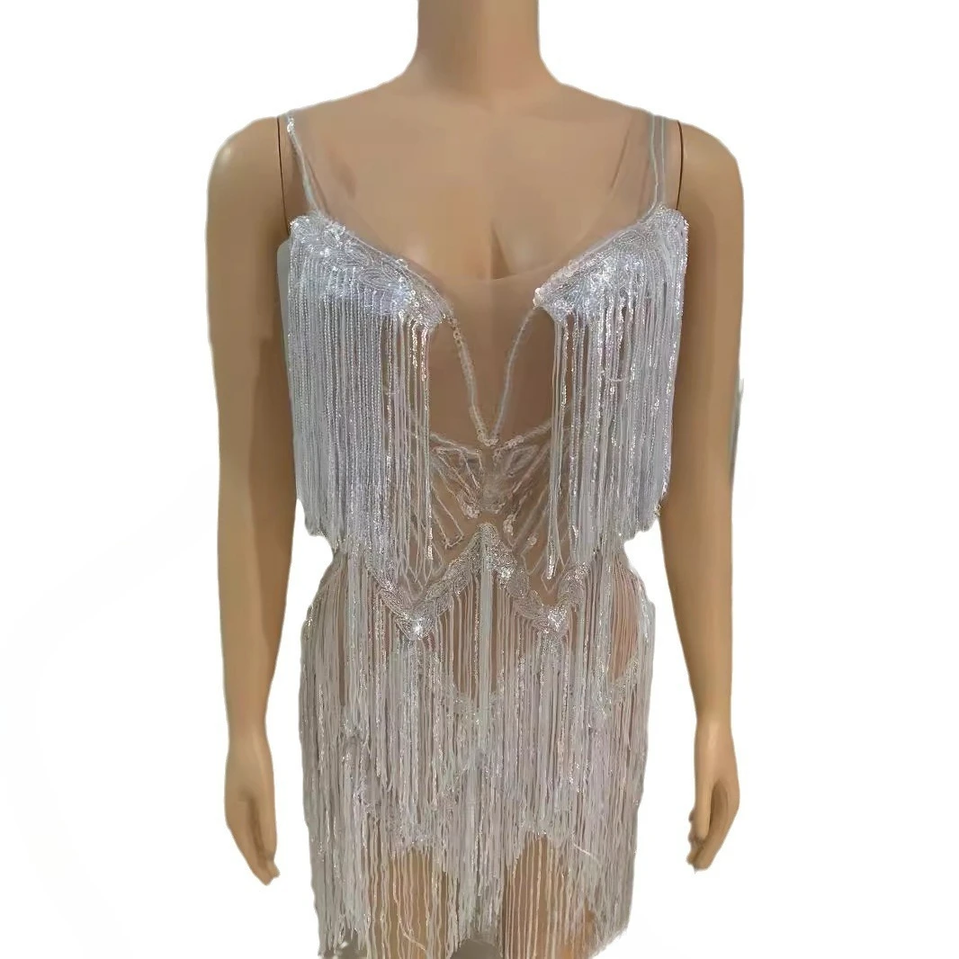 

Performance Clothes High-end Fashion Sexy Fringed Tube Top Rhinestone Chain Waist Skirt Set Bar Nightclub Vestidos De Gala Mujer