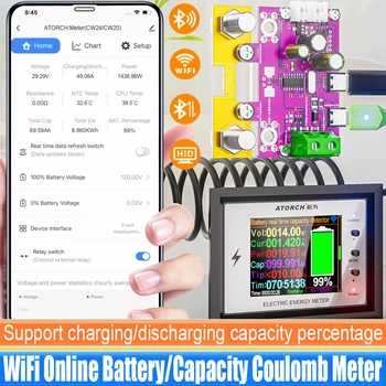 CW24 Smart Battery Capacity Tester 0-420V DC Tuya WiFi Digital Display for Voltage Current Coulomb Meter Lithium Battery Monitor 1