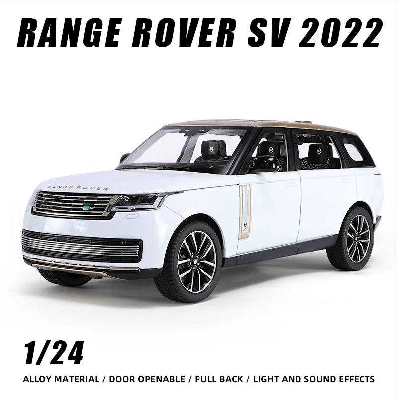 Range Rover SV2022 SUV Diecast Car Model, 1-24 Diecast Veículo Metálico, Coleção de Brinquedos em Miniatura, Puxar Luz, Som