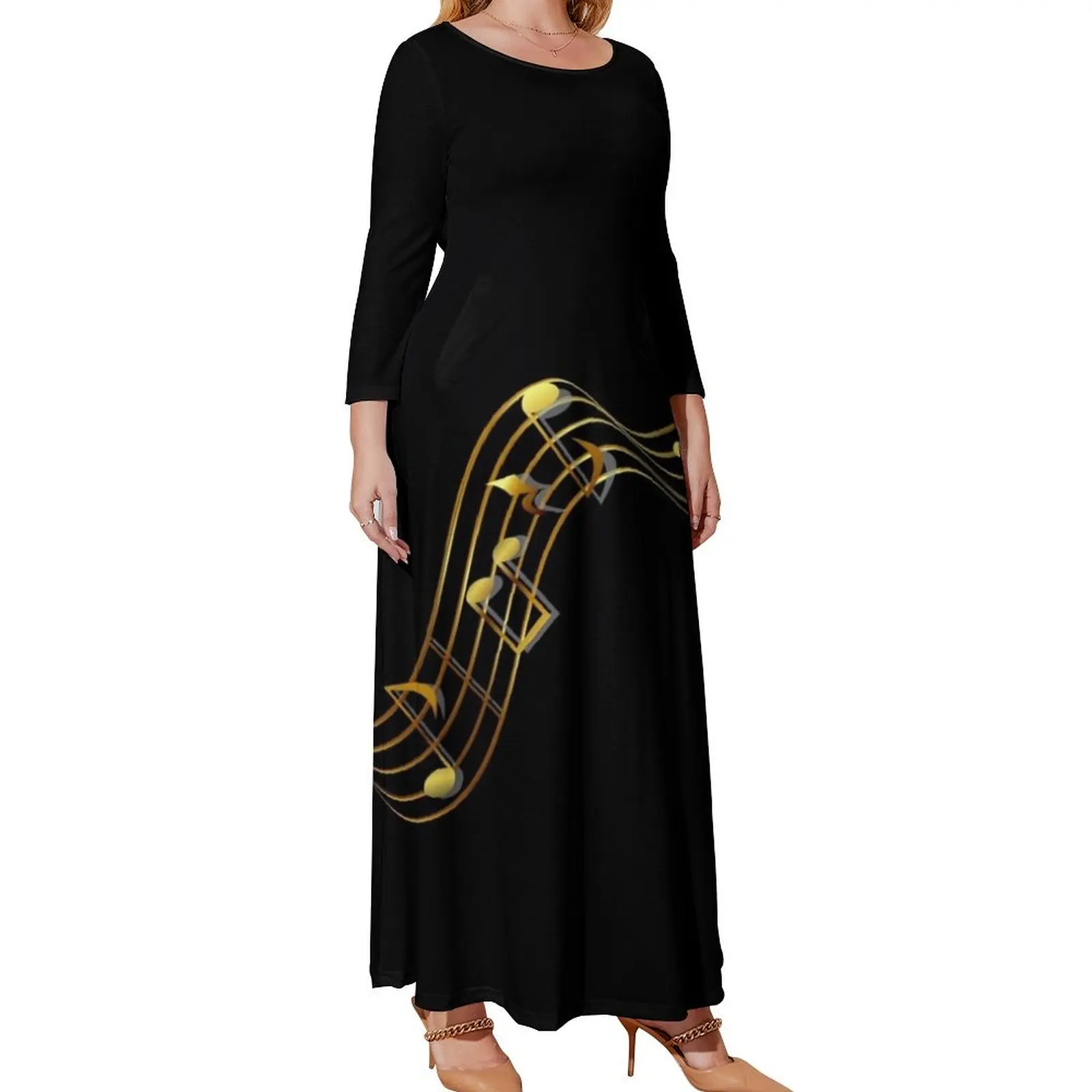 

Golden Music Notes (Mendelle) Long Sleeved Dress Women long dress women clothing 2024 new arrivals