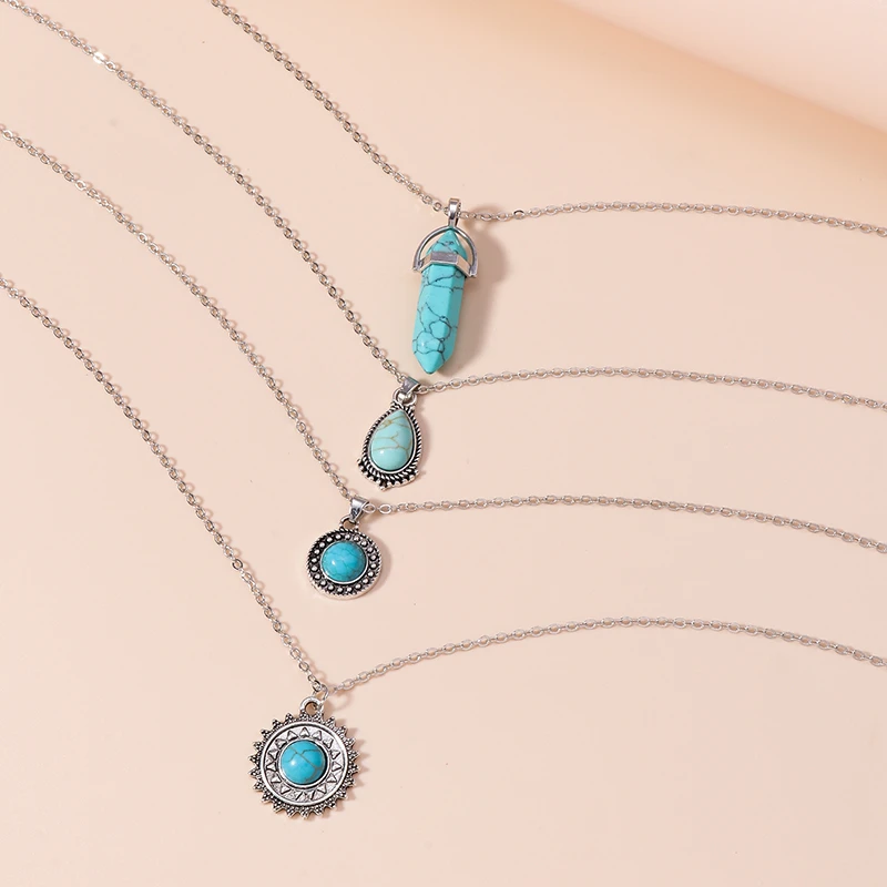 4 teile/satz Bohemia Türkis Stein Sonne Anhänger Halskette für Frauen Mädchen Party Festival Schmuck Geschenke – Detail 6