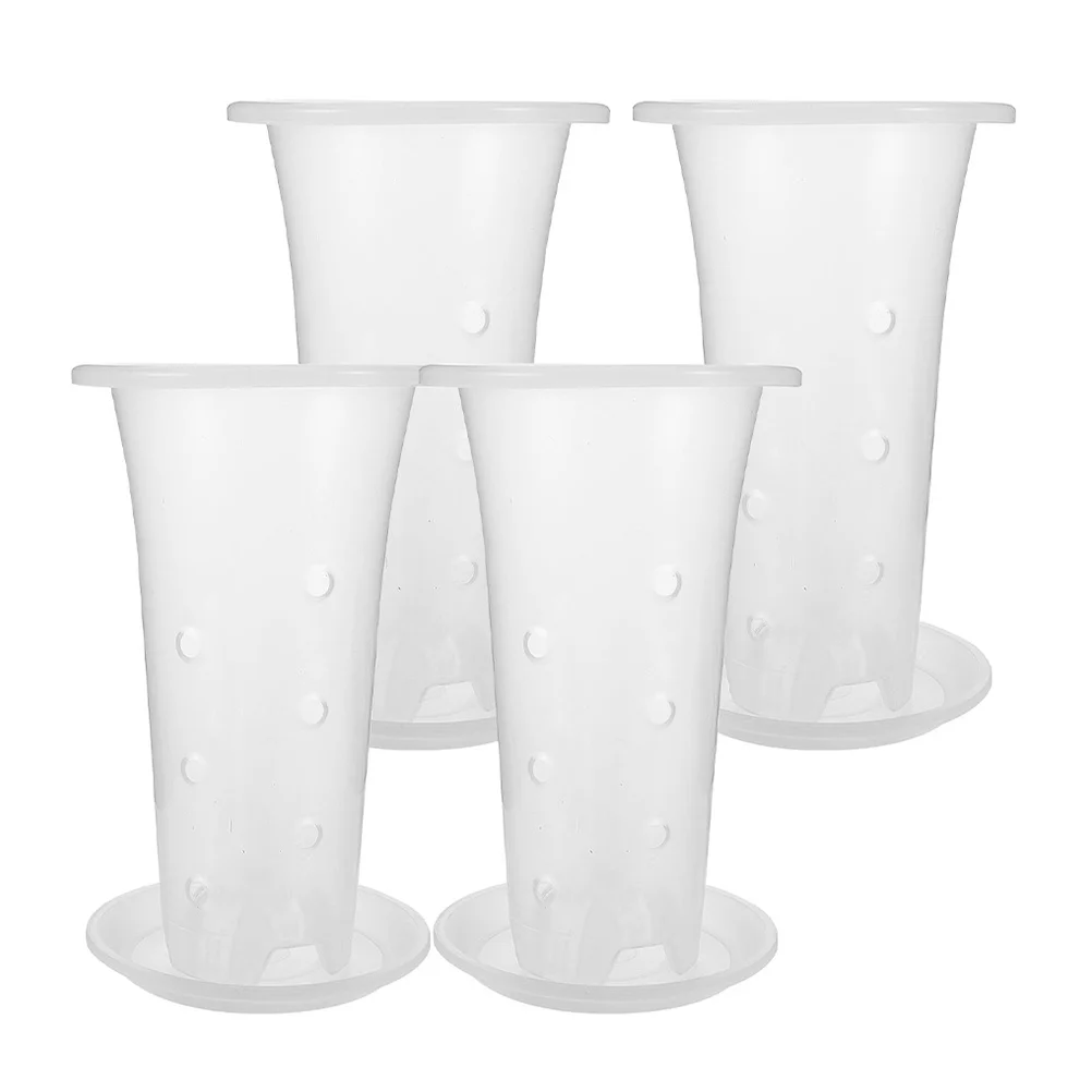 4 مجموعة أواني الزهور البلاستيكية مع صينية للنباتات الداخلية العصارة مزارعي التهوية الشفافة حاويات الحضانة لوازم الحدائق #2