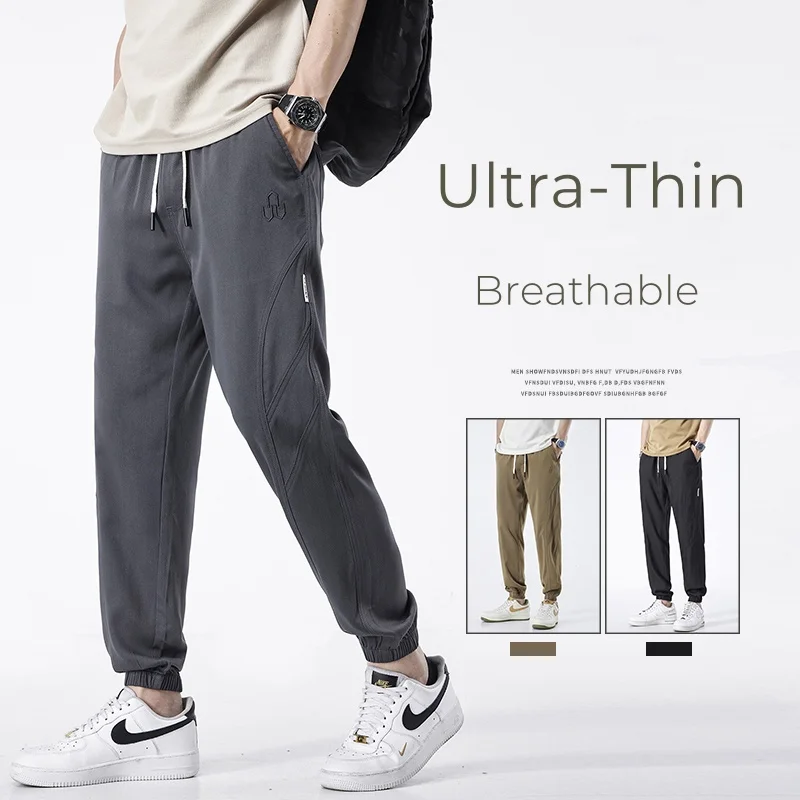 

Summer New Thin Men's Cotton Baggy Casual Pants Solid Color Drawstring Elastic Waist Cargo Pant Simples Casual Trousers