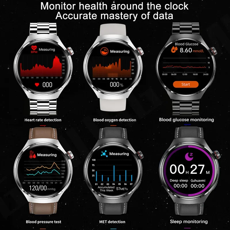 For Huawei xiaomi Smart Watch Men Blood Sugar Heart Rate Blood Pressure Health Watches Men NFC GPS Tracker SmartWatch New 2024