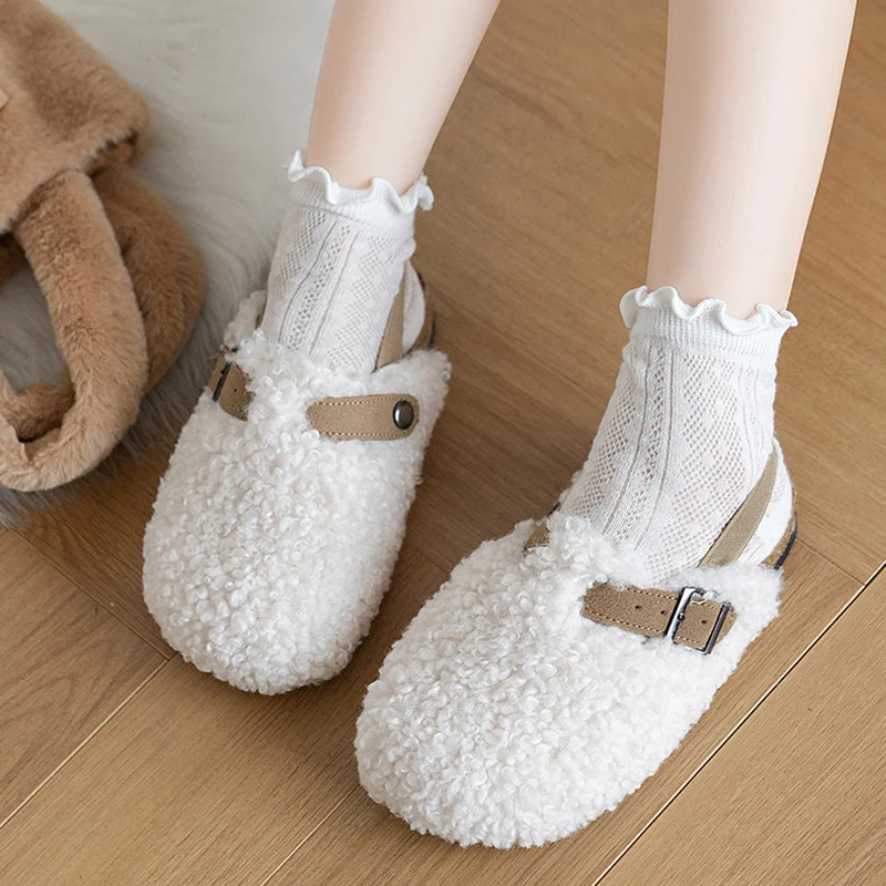 Warm Shearling Birken Clog Sandals For Girls Brand Design Lambswool Mule Slippers Kids Cork Sole Elasic Band Fur Slide Shoes