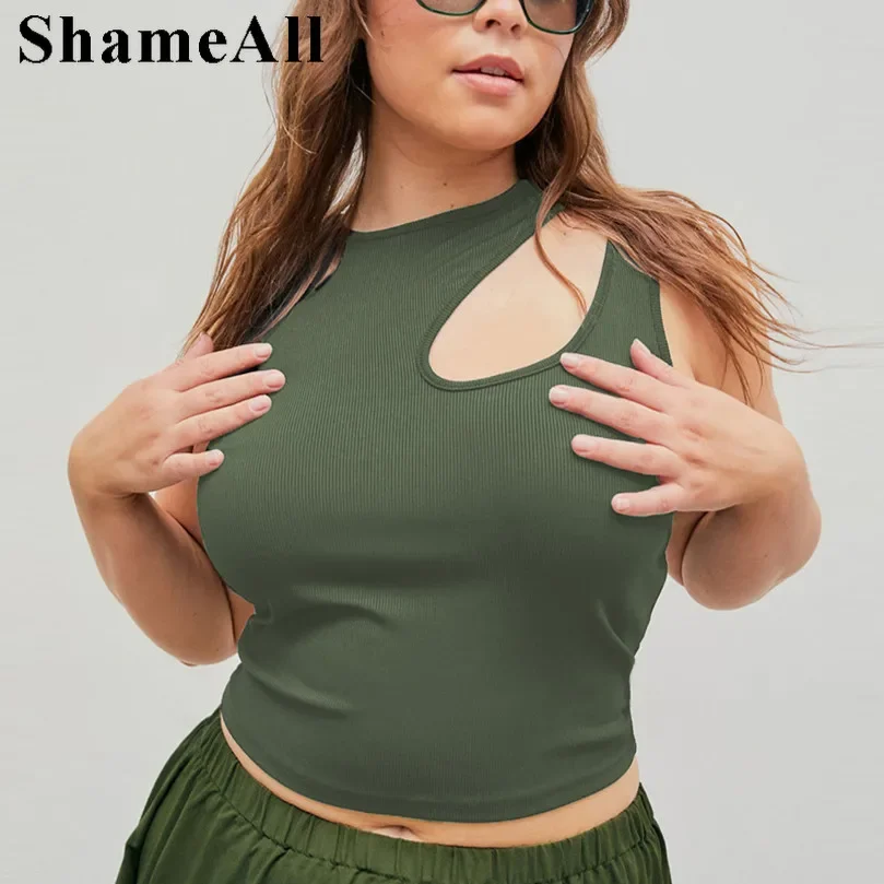 Top feminino plus size sexy com decote irregular