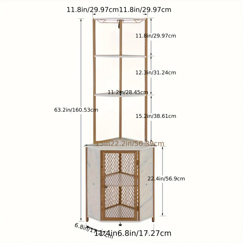 Custom.Corner Cabinet, Tall Storage Shelf, Bookshelf Display Shelves Rack Living Room, Kitchen, Balcony, Small Space, Brown,