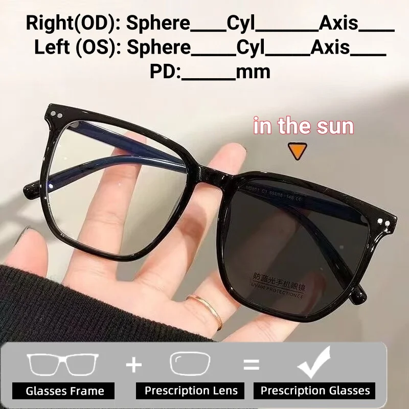 

Color Changing Photochromic Prescription Glasses Unisex Vintage Classic Customized Presbyopia Eyewear Women Customize Eyeglasses