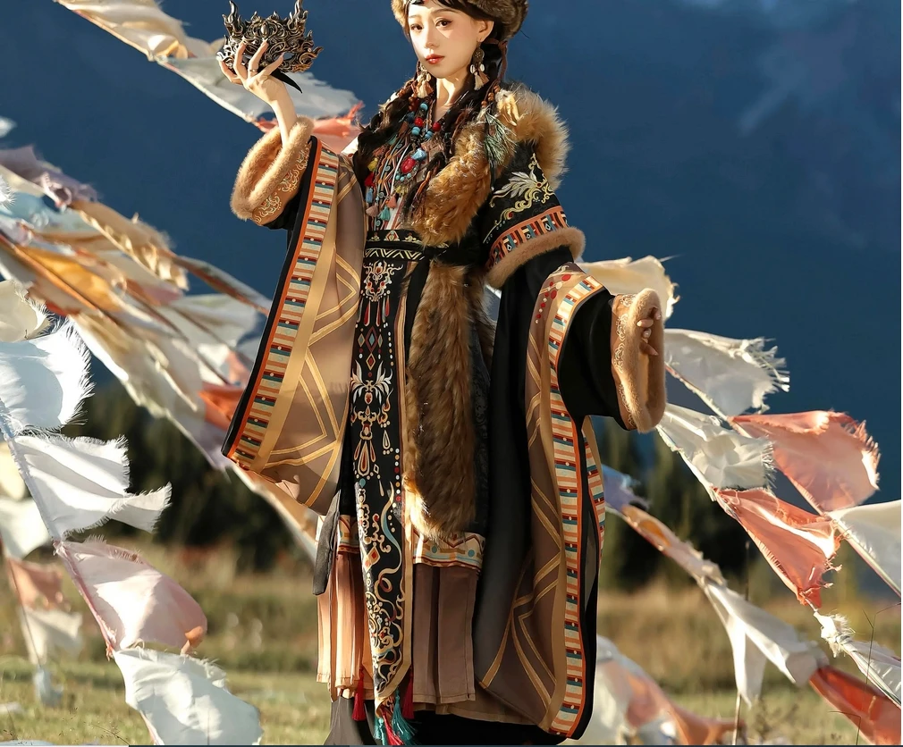 

Оригинальный костюм феи в тибетском стиле для девочек, улучшенный комплект ханьфу в экзотическом этническом стиле, осенние и зимние платья унисекс