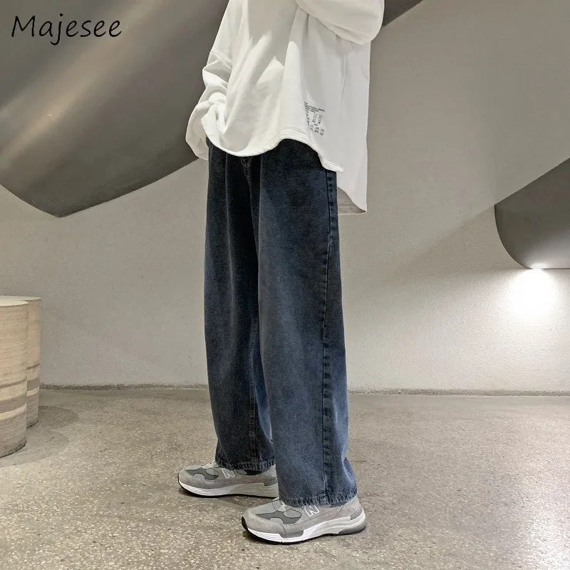 

Jeans Men High Street Straight Vintage Casual Streetwear Teens Couples BF Harajuku All-match Wide Leg Trousers Mopping Chic Ins