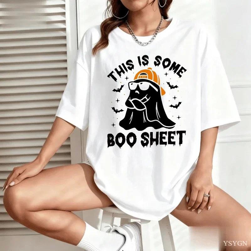 Ghost Sunglasses Women T Shirt Funny Halloween This Is Some Boo Sheet Spooky Top Costume Vintage Washed Stretched Streetwear Top