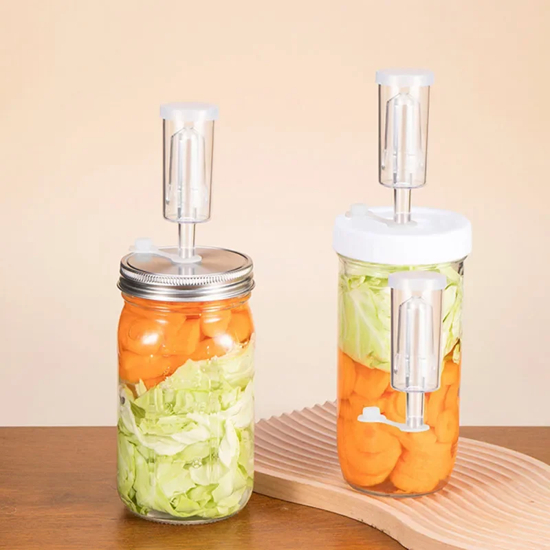 Fermentation Kit, Wide Mouth Mason Jars Pickling Sauerkraut Set Glass Weight, Stainless Steel Lid, Air Lock Valve, Silicone Seal - view 4