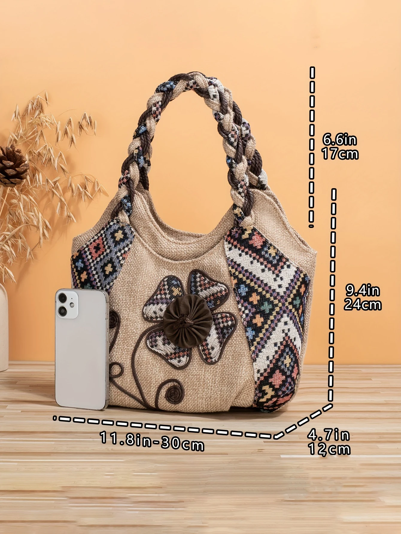 Floral embroidered handbags, woven bags, retro ethnic hobo bags, bohemian handbags, lightweight shoulder bags, armpit bags