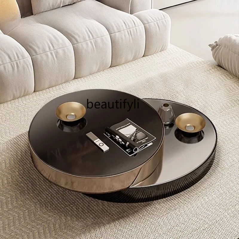 

Round rotating coffee table 360 degrees, light luxury and high-end living room home Italian style