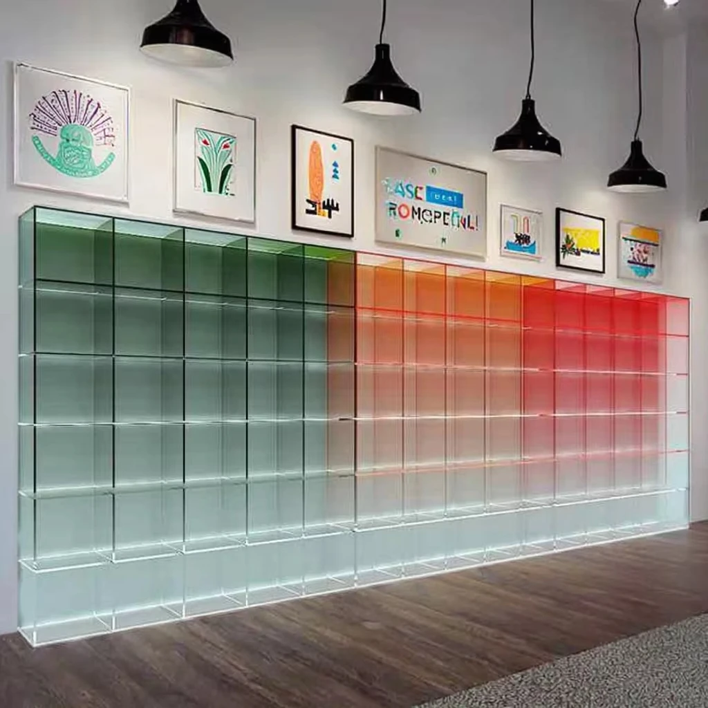 fv-High Commercial Suspended Gradient Blue Acrylic Display Cabinet Modern Design Light Acrylic Storage Rack Display Cabinet