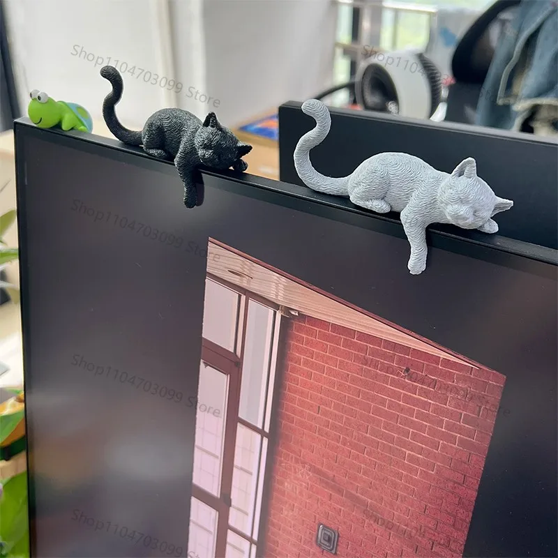 Niedliche Katzen- und Gänse-Dekofigur Mini-Katzenfigur Schreibtisch-Deko Süßes Tier-Ornament für Computerbildschirm Büro- und Heimdekoration – Detail 6