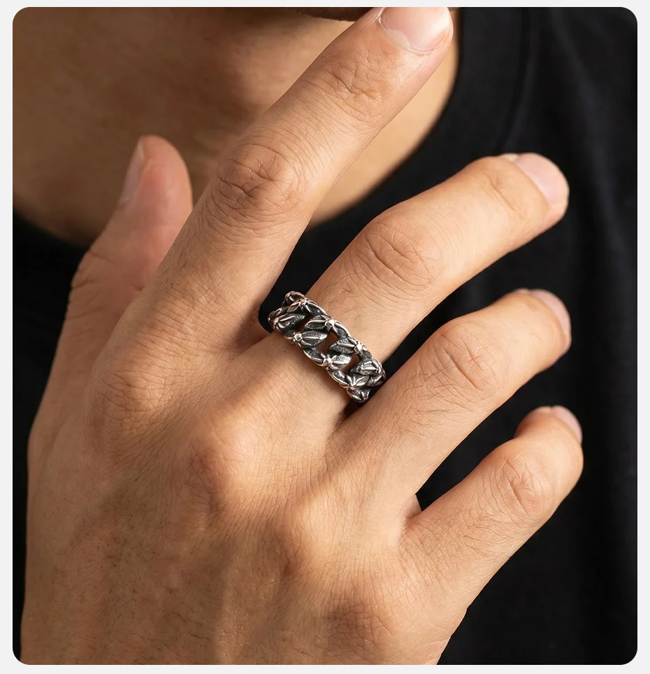 Vnox Edelstahl 9mm Kubanische Gliederkette Ring, Silberfarben Vintage Kettenband für Männer und Jungen, Punk Hip-Hop Schmuck Geschenke, Größe 7-11 – Detail 4