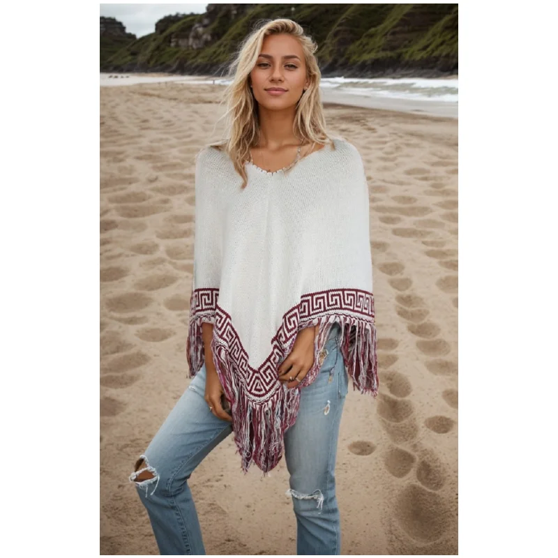 Women V neck Tassel Irregular Shawl Coat Lady Poncho Capes Beachwear Bathing Suit Swim Cover Up