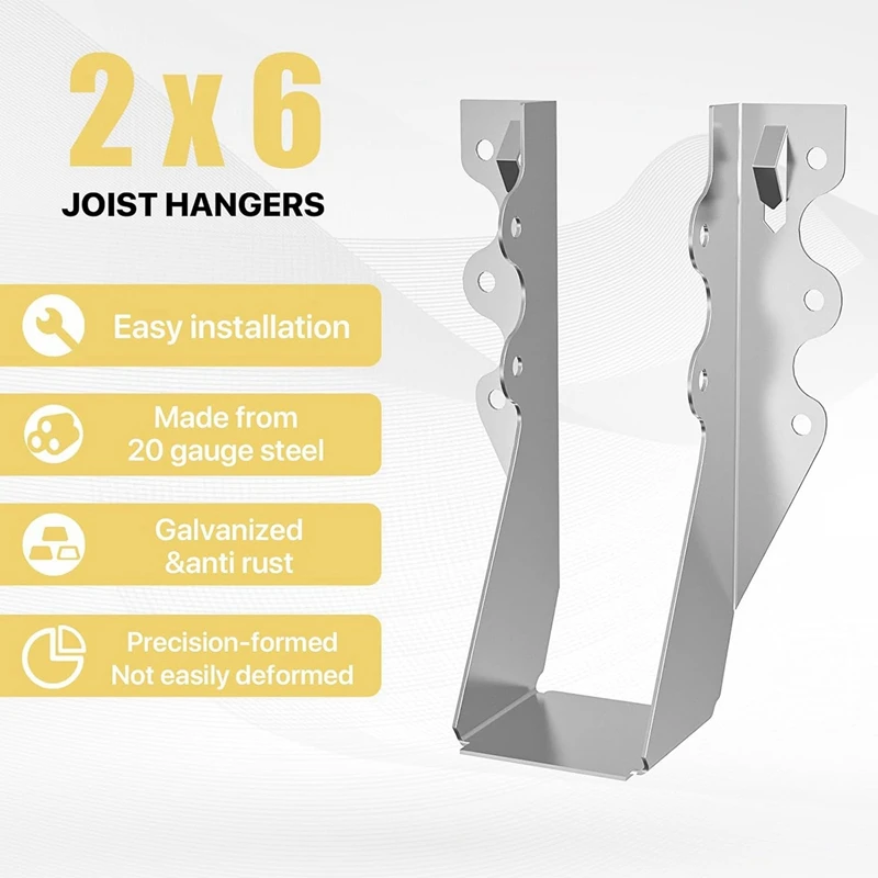 10 PCS 2X6 Joist Hanger Gauge Double Shear Face Mount Joist Hanger Steel Hurricane Ties For Rafters Tie Brackets For Floor