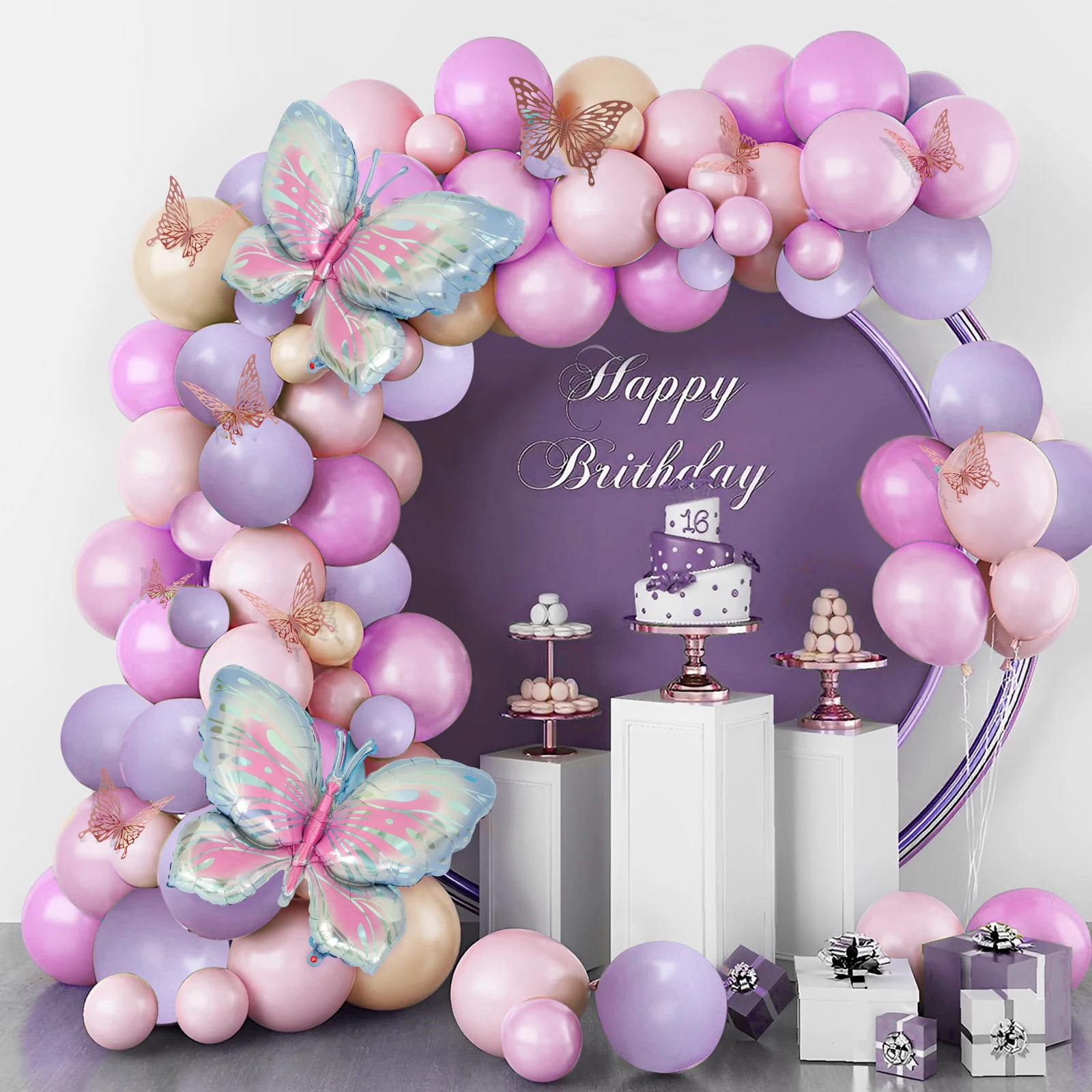 

165Pcs DIY Latex Balloons Set Background Balloon Party Prop Supplies Balloons Arch Garland Kit Reusable Pink Purple Balloons