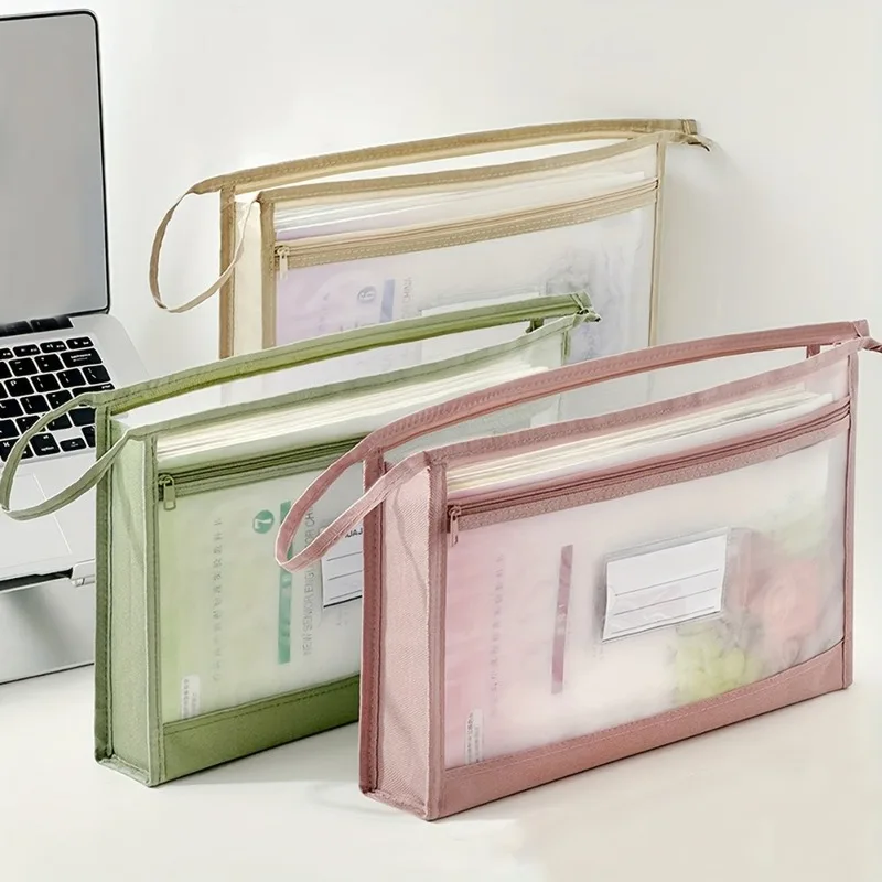 A4 Expanding File Organizer Bag Large Capacity Mesh Zipper Document Pouch With Handle For Office School Crafts Travel