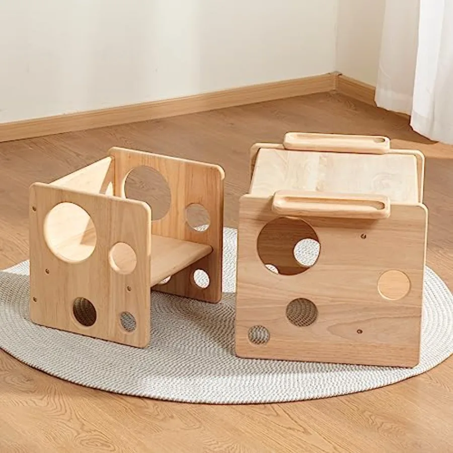 

Woodtoe Weaning Table and Chair Set Montessori Table and Chair Set for Toddler Natural Solid Wood Activity Table Cube Chair for