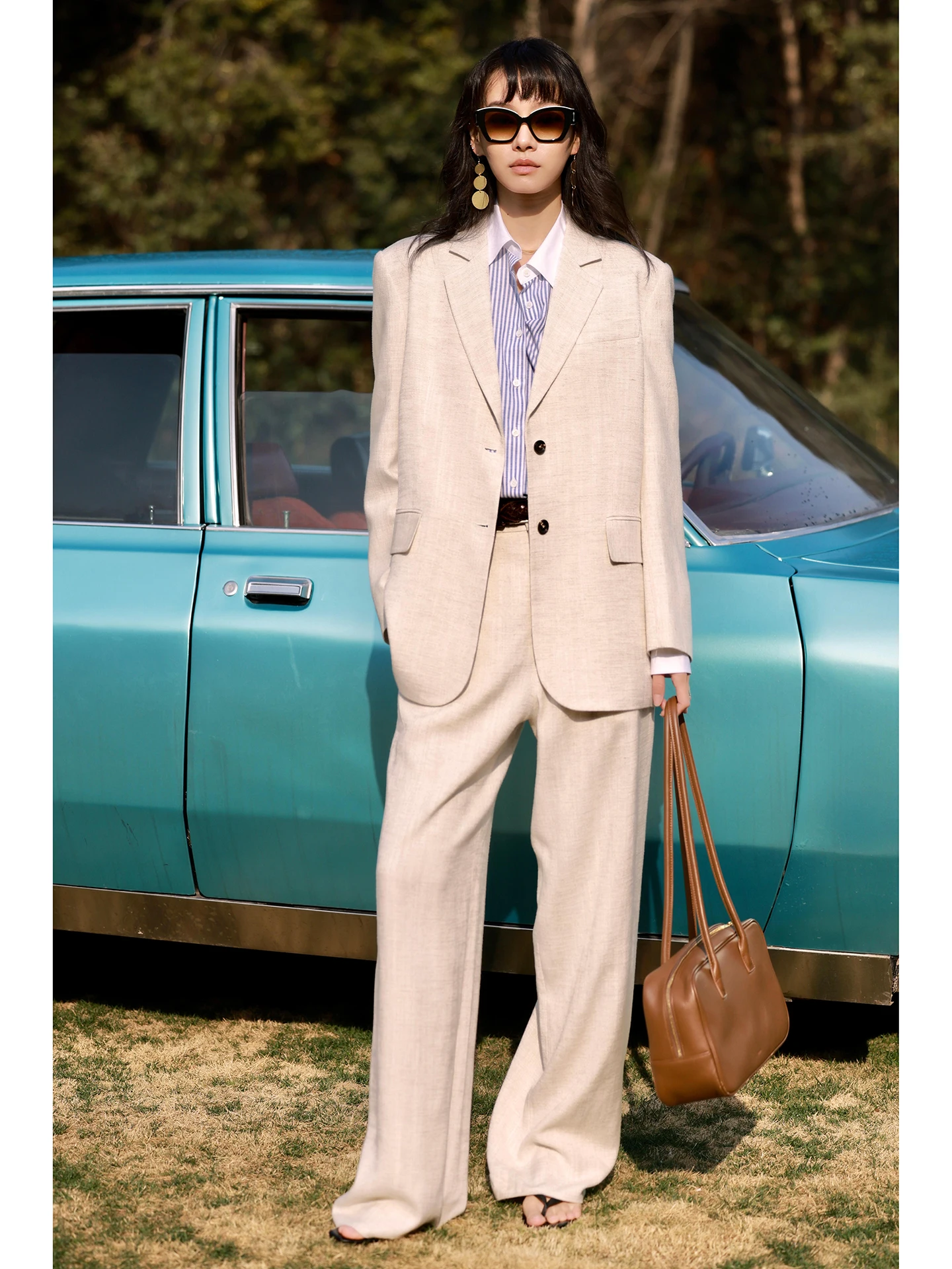 

Костюм FANNIU из льна для весны и лета: пиджак и брюки прямого кроя, свободный крой, в британском стиле, для отпуска, женский модный комплект, дышащий