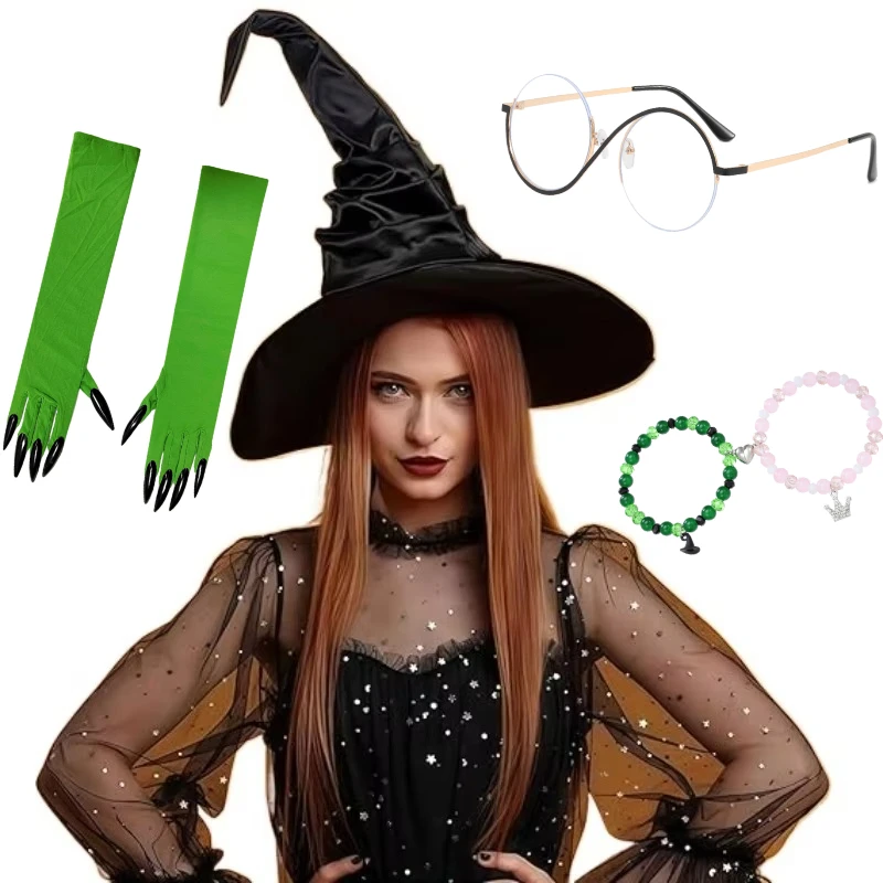 Movie Elphaba Glinda Witches Hats Black Large Ruched Witch Hat Women Costume Accessory Halloween Cosplay Party Decor Role Play