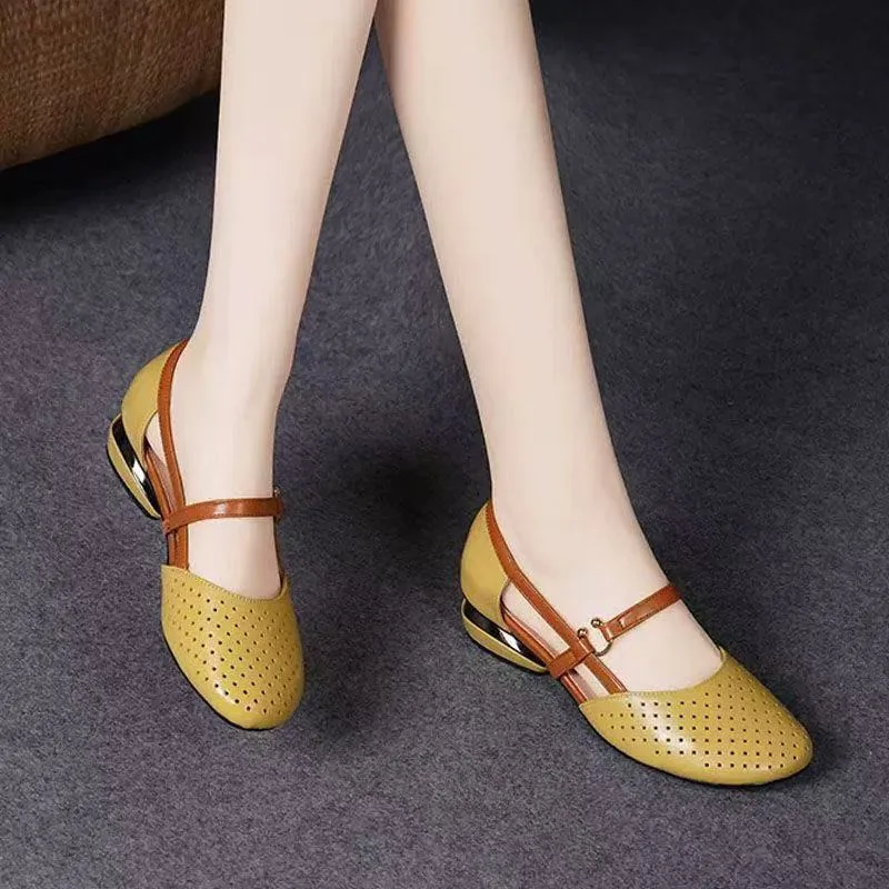 2026 Summer Buckle Women Sandals Pointed Hollow Thick with High Heels Women\'s Shoes Gladiator Fashion 4CM Round Heels Sandals