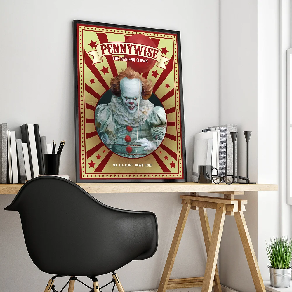 Horror Film I-It P-Pennywise Clown Vintage Posters Sticky Whitepaper Sticker DIY Room Bar Cafe Room Wall Decor