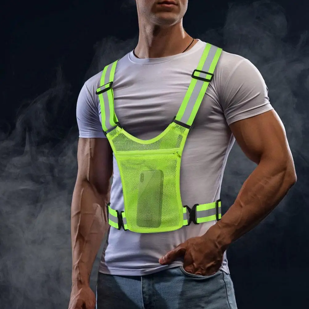 2-Farben-Unisex-Sicherheitsweste mit hoher Sichtbarkeit und Aufbewahrungstasche, Nachtkonstruktion, Radfahren, Verkehrsmantel, Laufen, Arbeiten – Detail 4