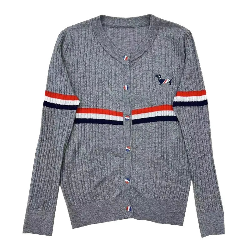 سترة نسائية محبوكة كبيرة الحجم للخريف والشتاء مخططة ملونة بطبقة أساسية أنيقة شبابية مستديرة طويلة... #5