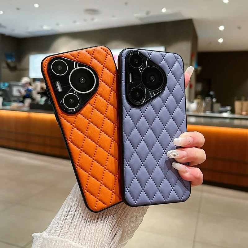 Shockproof Leather Geometric Soft Touch Case For Huawei Pura 70 Pro 70Ultra P60 Mate70, Slim Camera Protection Phone Cover Funda