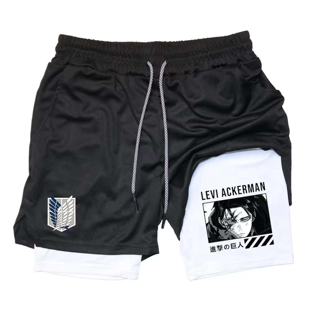 

Attack on Titan Anime Printed Double Layer Sports Shorts Men's Gym Running Quick Dry Outdoor Training Summer 2-in-1 Shorts