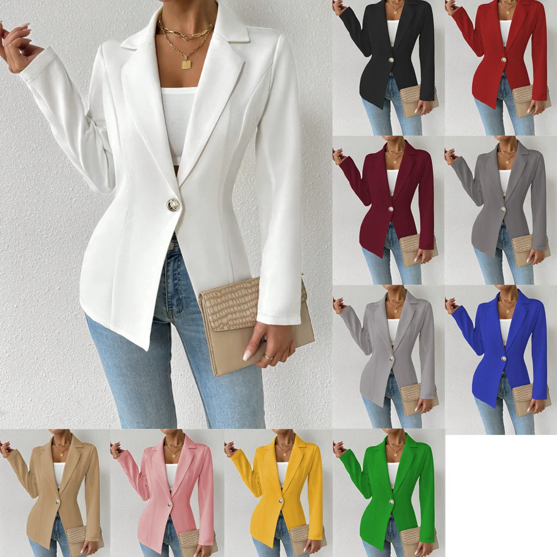 Women's Fashion Blazer with Waist Buckle Solid Office Suit