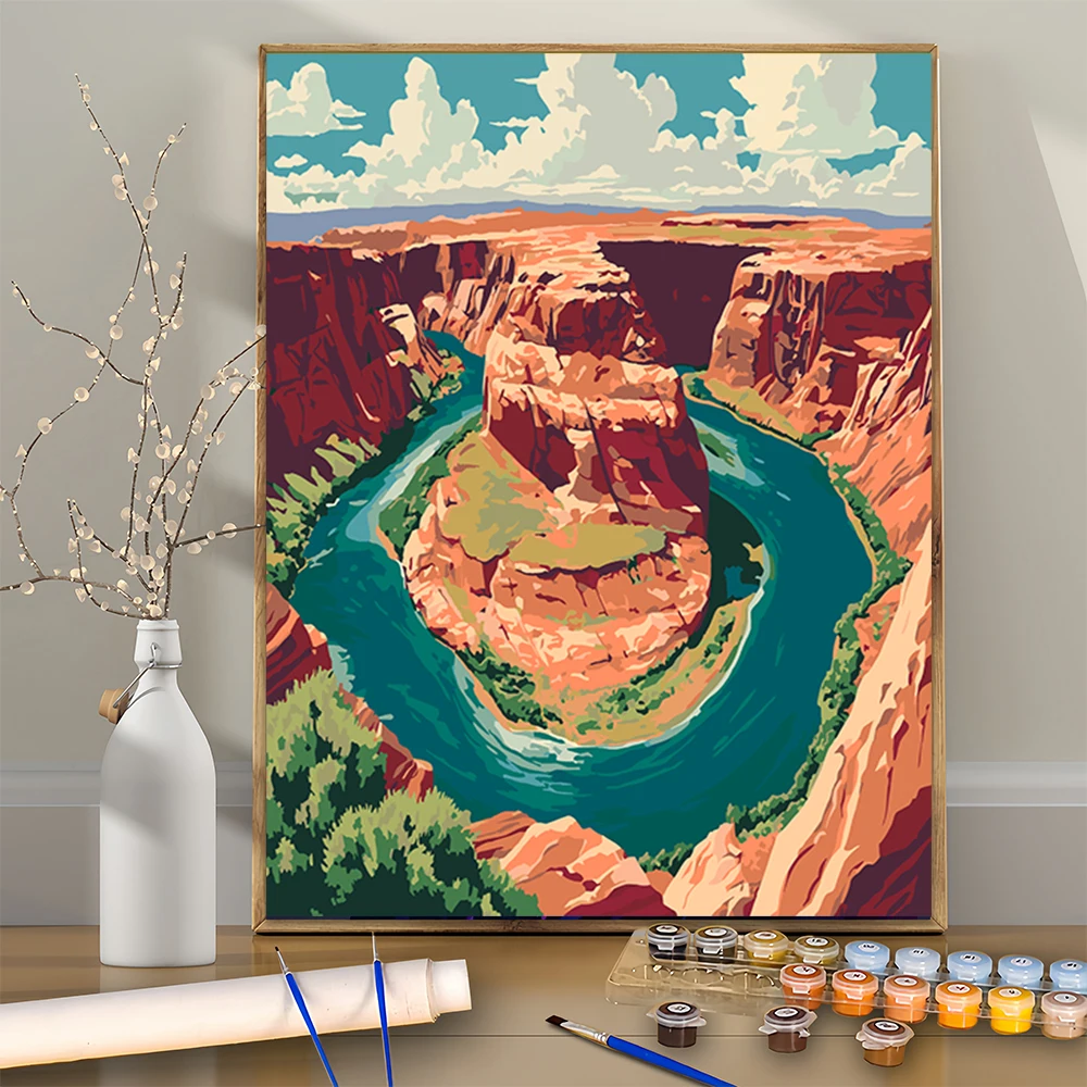 Kit de pintura Digital acrílica para principiantes, silueta majestuosa de curva de herradura, marco de decoración de pared del hogar no incluido, 1 Uds.