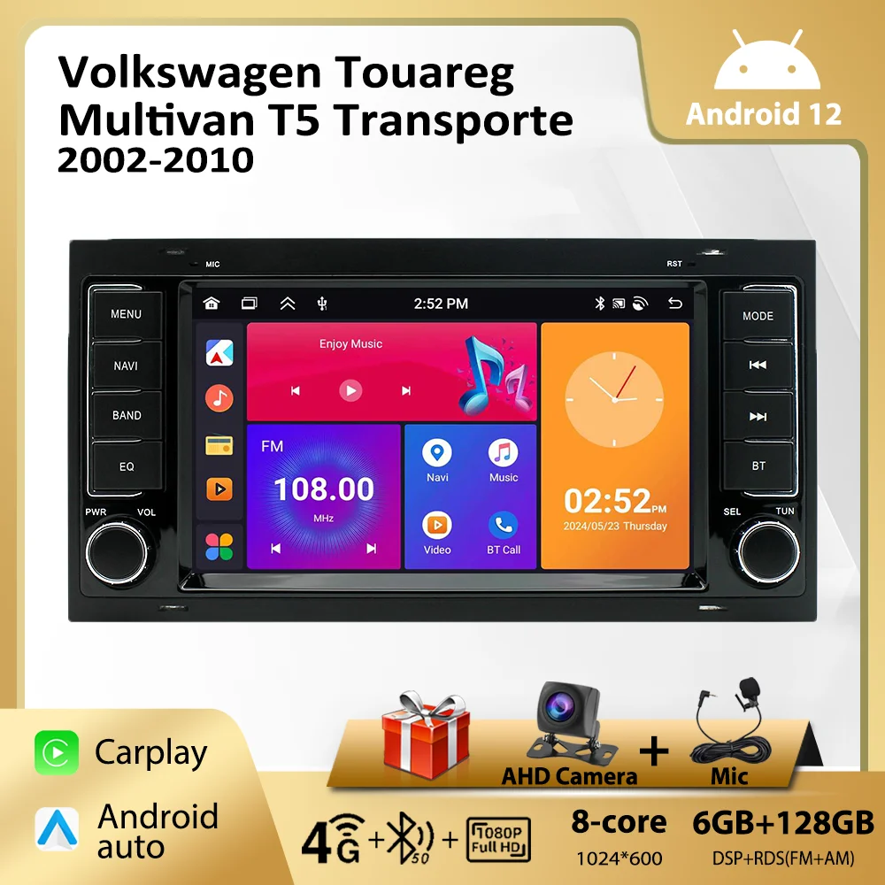 Dla Volkswagen Touareg Multivan T5 Transporte 2002-2010 Carplay Android 4G WIFI Radio samochodowe Odtwarzacz multimedialny GPS Navi Stereo HU